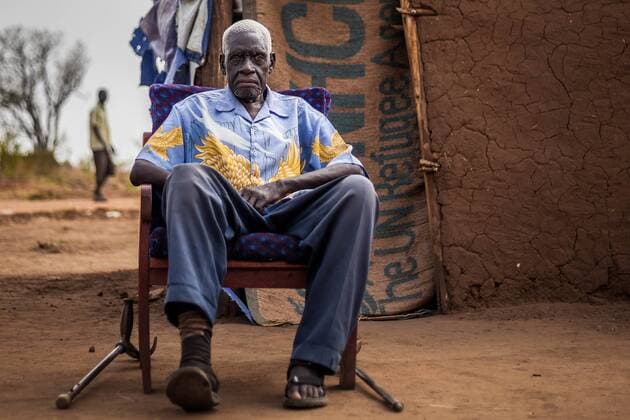 - South Sudanese refugees in Uganda - 04 02 2017 - Uganda Moyo - Simon O., 75 years old lives in the Pagirinya refugee settlement together with his daughter-in-law and 6 grandchildren. Simon s son was killed during the violence that erupted in South Sudan in July 2016. A refugee for the third time in his life, Simon lost his right leg after stepping on a mine in South Sudan in 2005.  NataliaxJidovanux xLexPictorium LePictorium_0162046