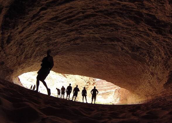 July 25, 2017 - Flagstaff, Arizona, USA - July 24, 2017. The carved out limestone at Redwall Cavern created a gigantic cave with a sand floor. A group of river runners set off from Lee s Ferry Arizona on a 221 mile decent of the Colorado River thru the geological time exposed thru erosion in Grand Canyon National Park to Diamond Creek on the Hualapi Native American Reservation on the western edge of the park. Flagstaff USA - ZUMAl92_ 20170725_zaf_l92_006 Copyright: xRalphxLauerx
