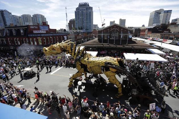 (170729) -- OTTAWA, July 29, 2017 -- Long Ma, a giant mechanical mythical horse brought by the company La Machine, takes part in the celebration of Canada s 150th birthday year, in Ottawa, Canada on July 28, 2017. The company La Machine brought their two giant creatures, the horse-dragon named Long Ma and the spider named Kumo, to roam the streets of Ottawa to be a part of the celebration for Canada s 150th birthday year. ) (zw) CANADA-OTTAWA-150TH BIRTHDAY-CELEBRATION DavidxKawai 