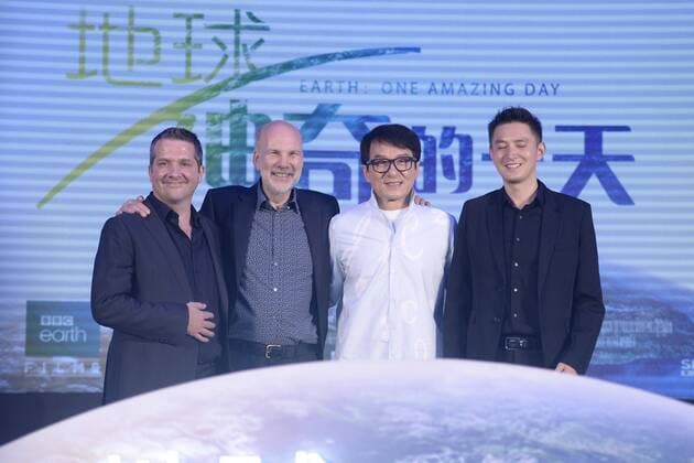 Hong Kong kungfu superstar and film producer Jackie Chan, second right, attends a premiere event for the new movie Earth: One Amazing Day in Beijing, China, 1 August 2017. Jackie Chan spotlighted at premiere event for movie Earth: One Amazing Day in Beijing  pbu661058_10