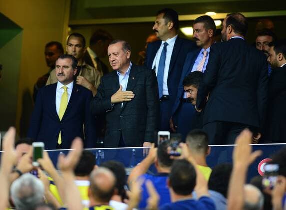Republic of Turkey President Recep Tayyip Erdogan during the UEFA Europa League second leg match between Fenerbahce and Sturm Graz at Ulker Stadium in Istanbul , Turkey on 03 August 2017. 