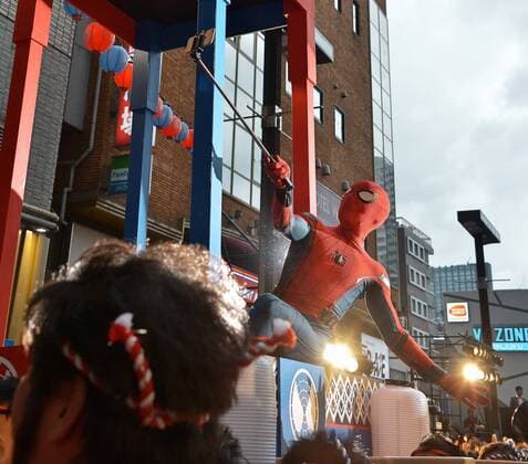 A man dressed as Spider-man performs during the Japan premiere for the film Spider-Man: Homecoming in Tokyo, Japan on August 7, 2017.  TKP2017080730 KEIZOxMORI