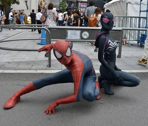 Japanese fans wear costumes during the Japan premiere for the film Spider-Man: Homecoming in Tokyo, Japan on August 7, 2017.  TKP2017080726 KEIZOxMORI