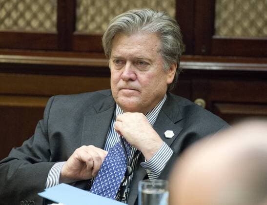 August 18, 2017: FILE PHOTO: President Trump s chief strategist STEVE BANNON has stepped down from his position at the White House. The resignation was effective on August 14th, exactly one year after he joined the Trump campaign. Pictured: January 31, 2017 - Washington, District of Columbia, U.S. - Assistant to the President and Chief Strategist STEVE BANNON adjusts his tie as United States President Donald Trump holds a listening session with cyber security experts in the in the Roosevelt Room of the White House. Washington U.S. - ZUMAs152 20170818_sha_s152_473 Copyright: xRonxSachsx