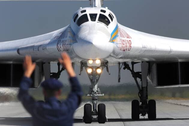 SARATOV REGION, RUSSIA - AUGUST 19, 2017: A Tupolev Tu-160 strategic bomber during an open day at Russia s Engels Air Force Base. Marina Lystseva TASS  TS05BEDA
