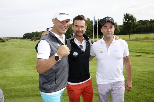 Axel Schulz, Florian Silbereisen und Jan Josef Liefers beim 10. GRK Golf Charity Masters 2017 in der Golfanlage Golfclub Leipzig im Golfresort Machern. Leipzig, 19.08.2017 Foto:xS.xGabschx xFuturexImage