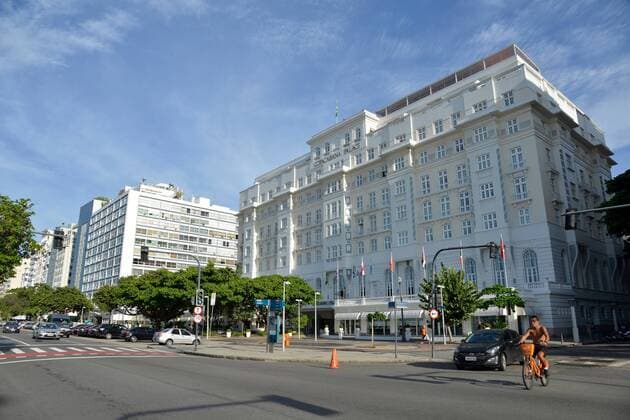 Copacabana Palace Hotel on the edge of Copacabana Beach on Avenida AtlÃ¢ntica, Rio de Janeiro, Rio de Janeiro, Brazil, 04.2017 Copacabana Palace Hotel on the edge of Copacabana Beach on Avenida AtlÃ¢ntica, Rio de Janeiro, Rio de Janeiro, Brazil, 04.2017  xNoxsignedxreleasesxforxthisximage EditorialxUsexOnlyx