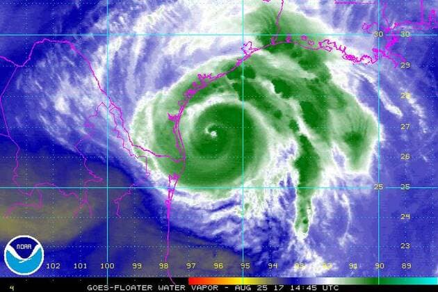 August 25, 2017 - Texas, U.S. - Satellite and Radar above storm formation. Tropical Storm Harvey is expected to strengthen into aÊhurricaneÊbefore bringing a extremely dangerous combination of rainfall and storm-surge flooding to areas near the Texas and LouisianaÊcoasts. The storm became a Category 2 hurricane early Friday, with winds of 110 mph. It is forecast to strengthen to a Category 3 storm before landfall overnight. U.S. - ZUMAz03_ 20170825_shw_z03_523 Copyright: xNOAAx