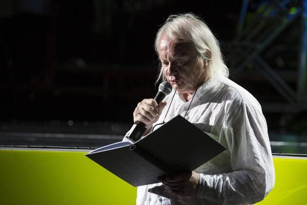 SPERRFRIST EMBARGO, Kein Licht, Ruhrtriennale, Duisburg, Germany SPERRFRIST EMBARGO bis to 8:00pm, 25 August 2017 Duisburg, Germany. 22 August 2017. Pictured: French composer Philippe Manoury. Dress rehearsal of the Ruhrtriennale world premiere Kein Licht, a Thinkspiel by Philippe Manoury and Nicolas Stemann. Adapted from the stage play Kein Licht. by Elfriede Jelinek. Performances run at the Gebläsehalle at Landschaftspark Nord in Duisburg from 25 August to 3 September 2017. Actors: Caroline Peter and Niels Bormann, Opera singers: Christina Daletska, Lionel Peintre, Sarah Sun and Olivia Vermeulen. Only for editorial use in connection with Ruhrtriennale reporting