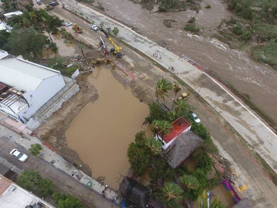 Aerial view of the damage due to the tropical storm Lidia in Los Cabos, Baja California, Mexico, 02 September 2017. Lidia has caused at least four deaths, floods, damages in infrastructures and hundreds of people evacuated. LIDIA LEAVES FOUR DEATHS AS IT PASSES THROUGH BAJA CALIFORNIA !ACHTUNG: NUR REDAKTIONELLE NUTZUNG!  Copyright: xCarlosxCaboyox MEX08 20170902-636399763772999775