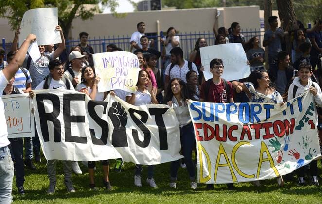 September 5, 2017 - Albuquerque, NEW MEXICO, U.S. - JOURNAL 090517. A group of Rio Grande High School students rally at the Westside Community Center Park after walking out of classes to protest President Donald Trump decision to end the controversial DACA executive order.Photographed on Tuesday September 5, 2017. . JOURNAL. Albuquerque U.S. - ZUMAab1_ 20170905_zaf_ab1_017 Copyright: xAdolphexPierre-Louisx
