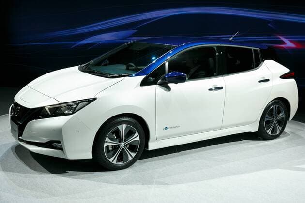 The new Nissan LEAF on display during a World Premiere event at Makuhari Messe Convention Center on September 6, 2017, Chiba, Japan. Hiroto Saikawa, Nissan President and CEO, introduced the new model LEAF which has an extended range of 400km per charge and includes Nissan s ProPILOT autonomous driving technology. The zero emission vehicle will be available in Japan from October 2nd and in the US, Canada and Europe from January 2018.  (gxta_nissanleafworldpremiere038)