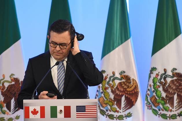 September 5, 2017 - Mexico City, Mexico, Mexico - Ildefonso Guajardo Villarreal, Secretary of Economy is seen during his speech at meeting with the media as part of the Second Round of NAFTA Negotiations on September 05, 2017 in Mexico City, Mexico Mexico City Mexico Copyright: xCarlosxTischlerx