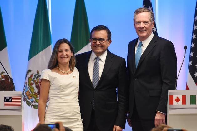 September 5, 2017 - Mexico City, Mexico, Mexico - (L to R) Chrystia Freeland, Minister of Foreign Affairs of Canada, Mexico s Secretary of Economy Ildefonso Guajardo Villarreal, United States Trade Representative Robert Lighthizer are seen during his speech at meeting with the media as part of the Second Round of NAFTA Negotiations on September 05, 2017 in Mexico City, Mexico Mexico City Mexico  - ZUMAn230 20170905_zaa_n230_466 Copyright: xCarlosxTischlerx
