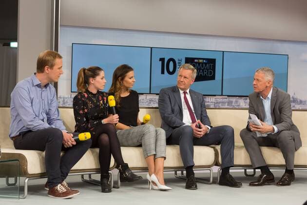 Daniel Zimmermann, Valea Scalabrino, Laura Wontorra, Christian Wulff (Bundespraesident a.D) und Peter Kloeppel - Preisverleihung des RTL Com.mit Awards 2017 auf der IFA in Berlin am 06.09.2017. RTL Com.mit Awards 2017