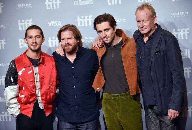 (L-R) Shia Labeouf, director Janus Metz, Sverrir Gudnason and Stellan Skarsgard attend the Toronto International Film Festival photocall for Borg McEnroe at TIFF Bell Lightbox in Toronto, Canada on September 7, 2017.  TOR2017090716 CHRISTINExCHEW
