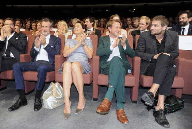 74. Filmfestspiele in Venedig, Italien. Rick Ostermann, Ulrich Matthes, Barbara Auer und Felix von Bredow in Kino nach dem Red Carpet zum deutschen Film KRIEG (Orrizonti) von Schiwago Film Berlin. 74th Film Festival Venice, Mostra del Cinema, Biennale Venezia, Italy.