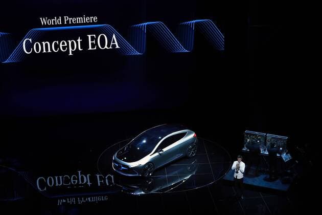 (170912) -- FRANKFURT, Sept. 12, 2017 -- Photo taken on Sept. 12, 2017 shows a newly-unveiled Mercedes-Benz Concept EQA car on stage at the Mercedes-Benz press conference during the 2017 Internationale Automobil Ausstellung (IAA) motor show in Frankfurt am Main, Germany. ) (zjl) GERMANY-FRANKFURT-MERCEDES-BENZ-EQA LuoxHuanhuan 