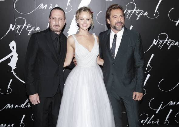Director Darren Aronofsky, Jennifer Lawrence and Javier Bardem arrive on the red carpet at the premiere of mother! at Radio City Music Hall on September 13, 2017 in New York City  NYP20170913162 JOHNxANGELILLO