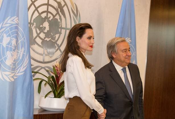 September 14, 2017 - Manhattan, New York, U.S - United Nations Secretary-General, AntoÂ³nio Guterres, meets with Angelina Jolie, Special Envoy of the United Nations High Commissioner for Refugees, at UN headquarters in New York. Manhattan U.S. - ZUMAs142 20170914_zap_s142_009 Copyright: xNancyxSieselx