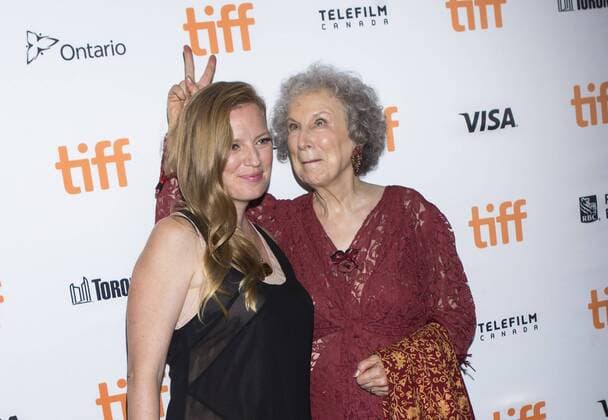 (170915) -- TORONTO, Sept. 15, 2017 -- Author Margaret Atwood (R) poses with screenwriter Sarah Polley at the world premiere of the film Alias Grace at Elgin Theatre during the 2017 Toronto International Film Festival in Toronto, Canada, Sept. 14, 2017. ) (djj) CANADA-TORONTO-TIFF- ALIAS GRACE ZouxZheng 