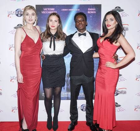 Victoire Vecchierini, Veronica Osimani, Franck Assi and Sophia Sky attend the Landing Lake Film Premiere in London. SEPTEMBER 14th 2017  SLIx172092
