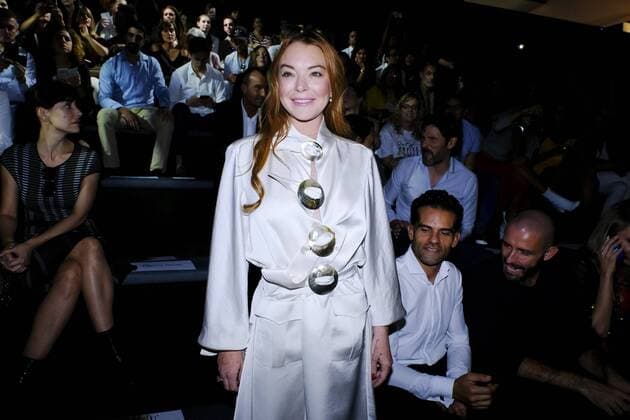 September 15, 2017 - Madrid, Spain - actress Lindsay Lohan creation for Spring-Autunm 2018 Collection of Devota & Lomba during the first day of the Madrid Fashion Week, in Madrid, Spain, 1 September 2017. Madrid Spain  - ZUMAn230 20170915_zaa_n230_101 Copyright: xOscarxGonzalezx