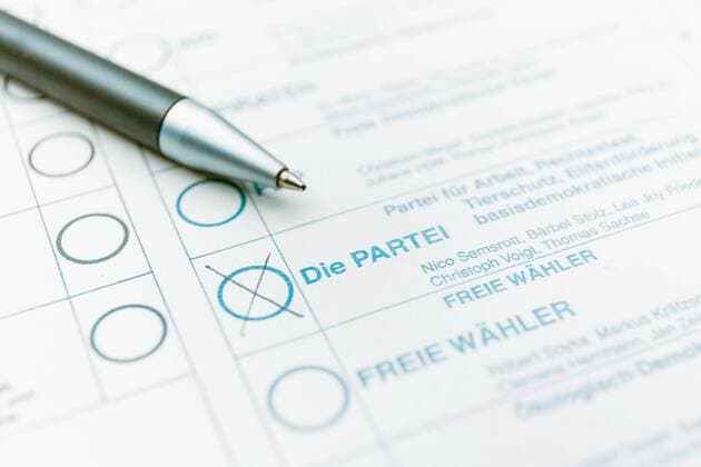 16.09.2017, Berlin, Deutschland, GER - Bundestagswahl 2017: Die Partei ist auf dem Wahlschein angekreuzt. .