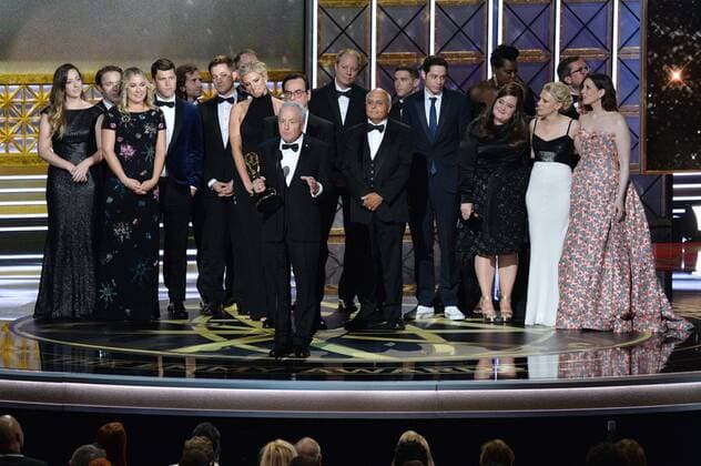 Producer Lorne Michaels and the cast crew accept the award for Outstanding Variety Sketch Series for Saturday Night Live, onstage during the 69th annual Primetime Emmy Awards at Microsoft Theater in Los Angeles on September 17, 2017.  LAP201709170143 JIMxRUYMEN