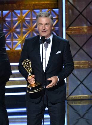 Actor Alec Baldwin accepts the award for Outstanding Supporting Actor in a Comedy Series for Saturday Night Live onstage during the 69th annual Primetime Emmy Awards at Microsoft Theater in Los Angeles on September 17, 2017.  LAP201709170172 JIMxRUYMEN