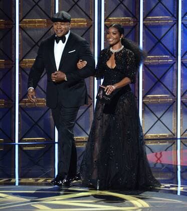 Actors LL Cool J and Gabrielle Union onstage during the 69th annual Primetime Emmy Awards at Microsoft Theater in Los Angeles on September 17, 2017.  LAP201709170199 JIMxRUYMEN