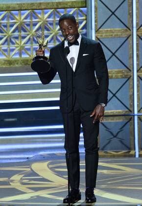 Sterling K. Brown accepts the award for Outstanding Lead Actor in a Drama Series for This is Us onstage during the 69th annual Primetime Emmy Awards at Microsoft Theater in Los Angeles on September 17, 2017.  LAP201709170316 JIMxRUYMEN