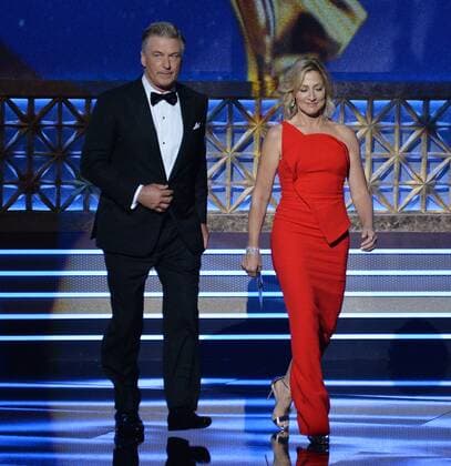 Actors Alec Baldwin and Edie Falco announce a winner onstage during the 69th Annual Primetime Emmy Awards at Microsoft Theater at Microsoft Theater in Los Angeles on September 17, 2017.  LAP201709172018 JIMxRUYMEN