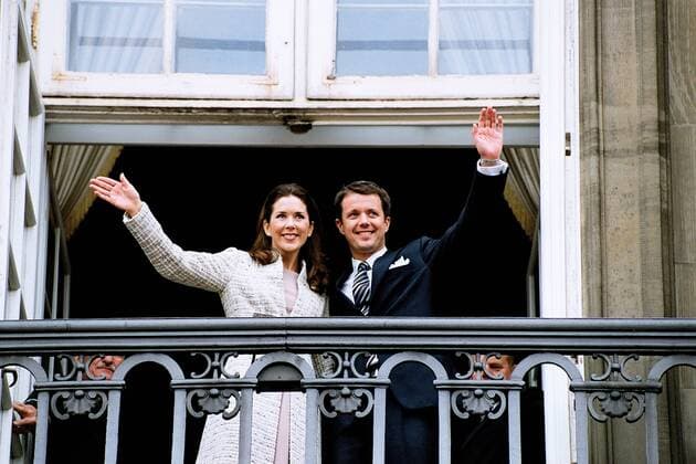 Copenhagen Denmark - 08 October 2003_Crown prince Frederik got engament or Mary Donaldson from Australia with Queen Margrethe II and prince Henrik father and Mary with her step mother Mrs.Modi Donaldson and father Joh Donlsdon at Amalienborg Palace to wave to nation on thier engamgement day in Denmark. (Photo.Francis Dean Dean Pictures) 