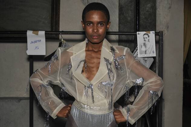 Italy: Grinko backstage at MFW S S 2018 A model is seen backstage ahead of the Sergei Grinko show during Milan Fashion Week Spring summer2018  GaetanoxPiazzolla