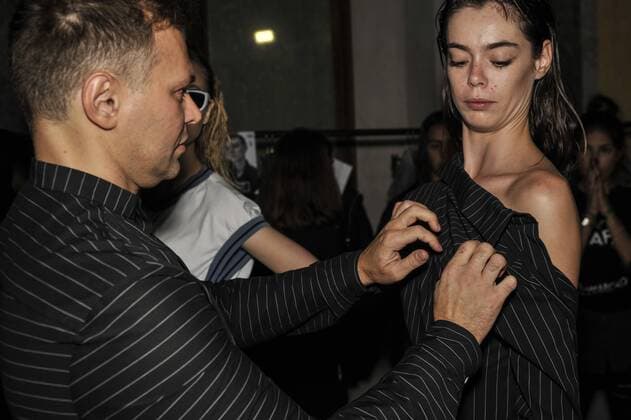 Italy: Grinko backstage at MFW S S 2018 Sergei Grinko and model is seen backstage ahead of the Sergei Grinko show during Milan Fashion Week Spring summer2018  GaetanoxPiazzolla