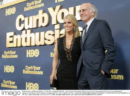 Larry David and Cheryl Hines arrive on the red carpet at the Curb Your Enthusiasm season 9 premiere at SVA Theater on September 27, 2017 in New York City.  NYP20170927104 JOHNxANGELILLO