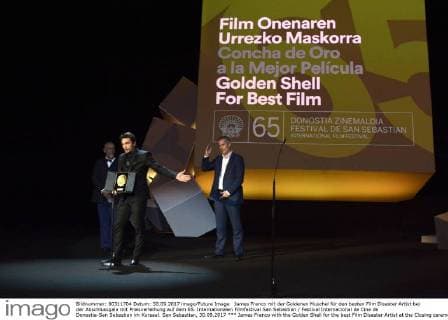 James Franco mit der Goldenen Muschel für den besten Film Disaster Artist bei der Abschlussgala mit Preisverleihung auf dem 65. Internationalen Filmfestival San Sebastian Festival Internacional de Cine de Donostia-San Sebastian im Kursaal. San Sebastian, 30.09.2017