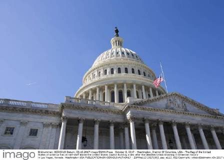 October 3, 2017 - Washington, District Of Columbia, USA - The flag of the United States of America flies at half-staff above the United States Capitol Building a day after the deadliest mass shooting in American history in Las Vegas, Nevada. Washington USA - ZUMAe113 20171003_zap_e113_052 Copyright: xAlexxEdelmanx