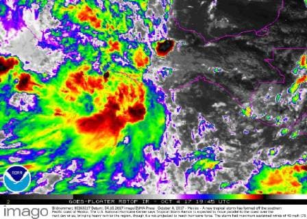 October 4, 2017 - Mexico - A new tropical storm has formed off the southern Pacific coast of Mexico. The U.S. National Hurricane Center says Tropical Storm Ramon is expected to move parallel to the coast over the next day or so, bringing heavy rain to the region, though it s not projected to reach hurricane force. The storm had maximum sustained winds of 45 mph (75 kph) early Wednesday and it was centered about 100 miles (165 kilometers) south-southeast of Puerto Angel. It was moving west at 9 mph (15 kph). Mexico  - ZUMA 20171004_shz_z03_189 Copyright: xNOAAx