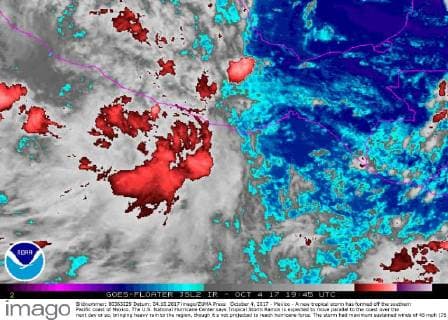 October 4, 2017 - Mexico - A new tropical storm has formed off the southern Pacific coast of Mexico. The U.S. National Hurricane Center says Tropical Storm Ramon is expected to move parallel to the coast over the next day or so, bringing heavy rain to the region, though it s not projected to reach hurricane force. The storm had maximum sustained winds of 45 mph (75 kph) early Wednesday and it was centered about 100 miles (165 kilometers) south-southeast of Puerto Angel. It was moving west at 9 mph (15 kph). Mexico  - ZUMA 20171004_shz_z03_187 Copyright: xNOAAx