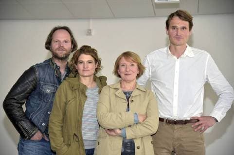 Andreas Leopold Schadt, Eli Wasserscheid, Dagmar Manzel und Fabian Hinrichs beim Fototermin am Set des ARD-Krimis Tatort - Ich töte niemand (AT) auf dem ehemaligen Quelle-Gelände. Nürnberg, 06.10.2017 *** Andreas Leopold Schadt Eli Wasserscheid Dagmar Manzel and Fabian Hinrichs the Photo call at Set the ARD Thrillers Crime scene I kill Nobody AT on the former Source Centre Nuremberg 06 10 2017 Foto:xDwixAnoraganingrumx xFuturexImage