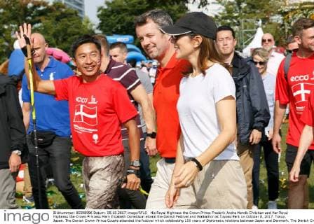 His Royal Highness the Crown Prince Frederik Andre Henrik Christian and Her Royal Highness the Crown Princess Mary Elizabeth Donaldson attend the Danish Festival and Walkathon at Toyosu Park on October 8, 2017, Tokyo, Japan. The Danish Crown Prince Couple attended the festival which celebrating 150 years of Diplomatic relations between Japan and Denmark. The Danish Crown Prince Couple, who also visited Japan in 2015, will meet with members of Japan s royal family and with Prime Minister Shinzo Abe during their four-day agenda.  (gxta_danishcrownprincecouplejpn023)