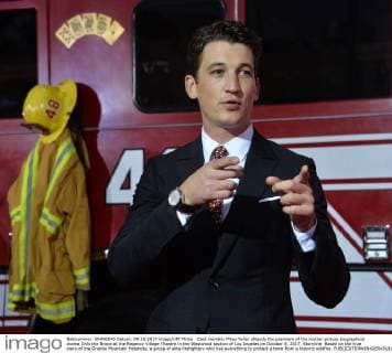 Cast member Miles Teller attends the premiere of the motion picture biographical drama Only the Brave at the Regency Village Theatre in the Westwood section of Los Angeles on October 8, 2017. Storyline: Based on the true story of the Granite Mountain Hotshots, a group of elite firefighters who risk everything to protect a town from a historic wildfire.  LAP2017100828 JIMxRUYMEN