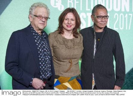 . 08 10 2017. London, United Kingdom. Producer Jeremy Thomas, Clare Stewart, the Director of the BFI London Film Festival and Director Takashi Miike at the Blade of the Immortal premiere during the London Film Festival.  xGustavoxValientex xi-Imagesx IIM-16084-0010
