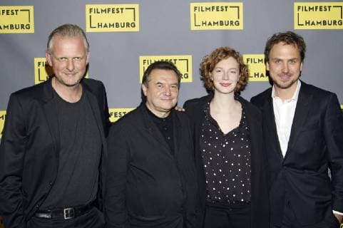 Thomas Ostermeier, Alexey Uchitel, Luise Wolfram und Lars Eidinger bei der Premiere Mathilde auf dem 25. Filmfest Hamburg 2017 im Passage Kino. Hamburg, 08.10.2017