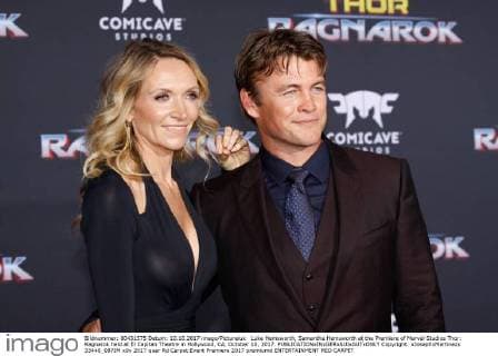 Luke Hemsworth, Samantha Hemsworth at the Premiere of Marvel Studios Thor: Ragnarok held at El Capitan Theatre in Hollywood, CA, October 10, 2017.  Copyright: xJosephxMartinezx 33448_087JM