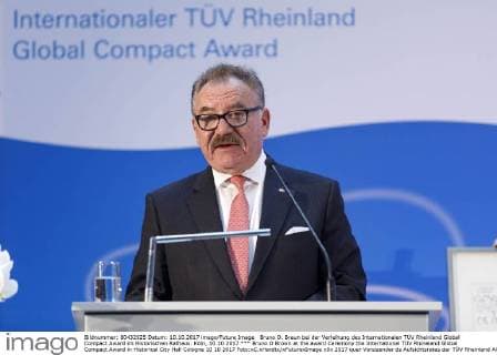 Bruno O. Braun bei der Verleihung des Internationalen TÜV Rheinland Global Compact Award im Historischen Rathaus. Köln, 10.10.2017