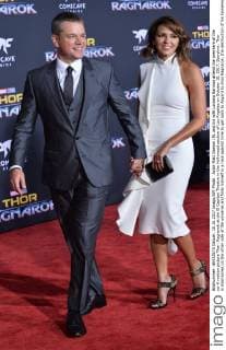 Actor Matt Damon (RL and his wife Luciana Barroso attend the premiere of the sci-fi motion picture Thor: Ragnarok at the El Capitan Theatre in the Hollywood section of Los Angeles on October 10, 2017. Storyline: Thor is imprisoned on the other side of the universe and finds himself in a race against time to get back to Asgard to stop Ragnarok, the destruction of his homeworld and the end of Asgardian civilization, at the hands of an all-powerful new threat, the ruthless Hela.  LAP2017101043 JIMxRUYMEN