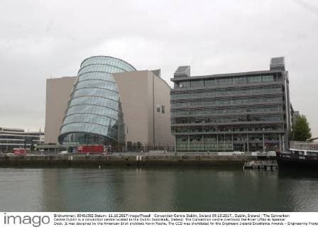 Architektur von Kevin Roche Convention Centre Dublin, Ireland 09.10.2017., Dublin, Ireland - The Convention Centre Dublin is a convention centre located in the Dublin Docklands, Ireland. The Convention centre overlooks the River Liffey at Spencer Dock. It was designed by the American-Irish architect Kevin Roche. The CCD was shortlisted for the Engineers Ireland Excellence Awards – Engineering Project of the Year 2010.  LukaxStanzl PIXSELL
